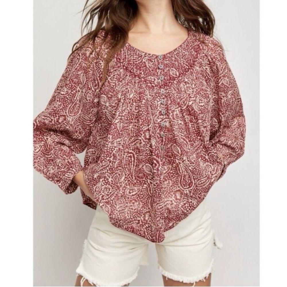 Free People Cotton Cool Meadow Boho Peasant Top